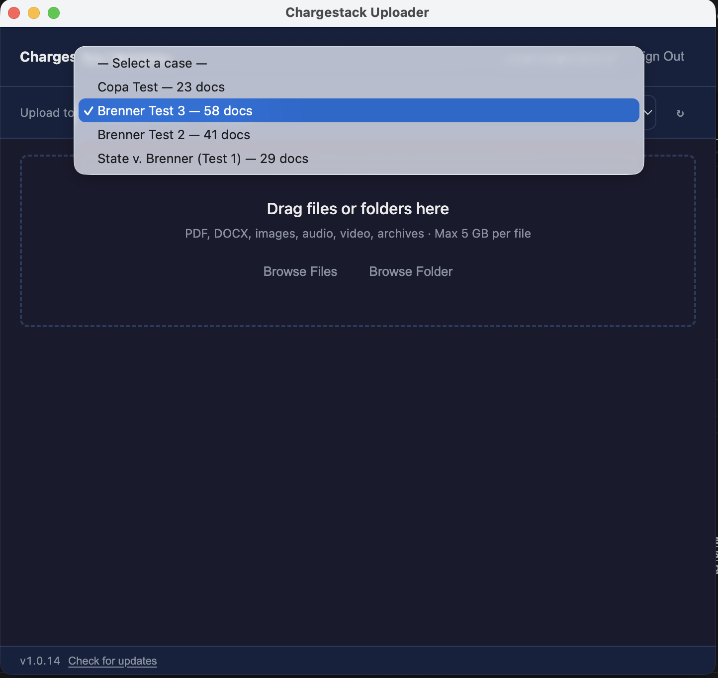 In the desktop uploader, pick the case you just created BEFORE adding files.