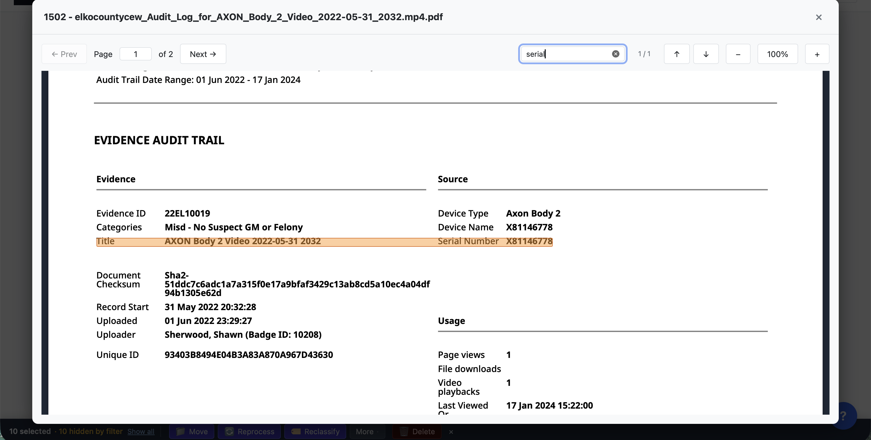 Search inside the viewer — jump to each match within one open document.